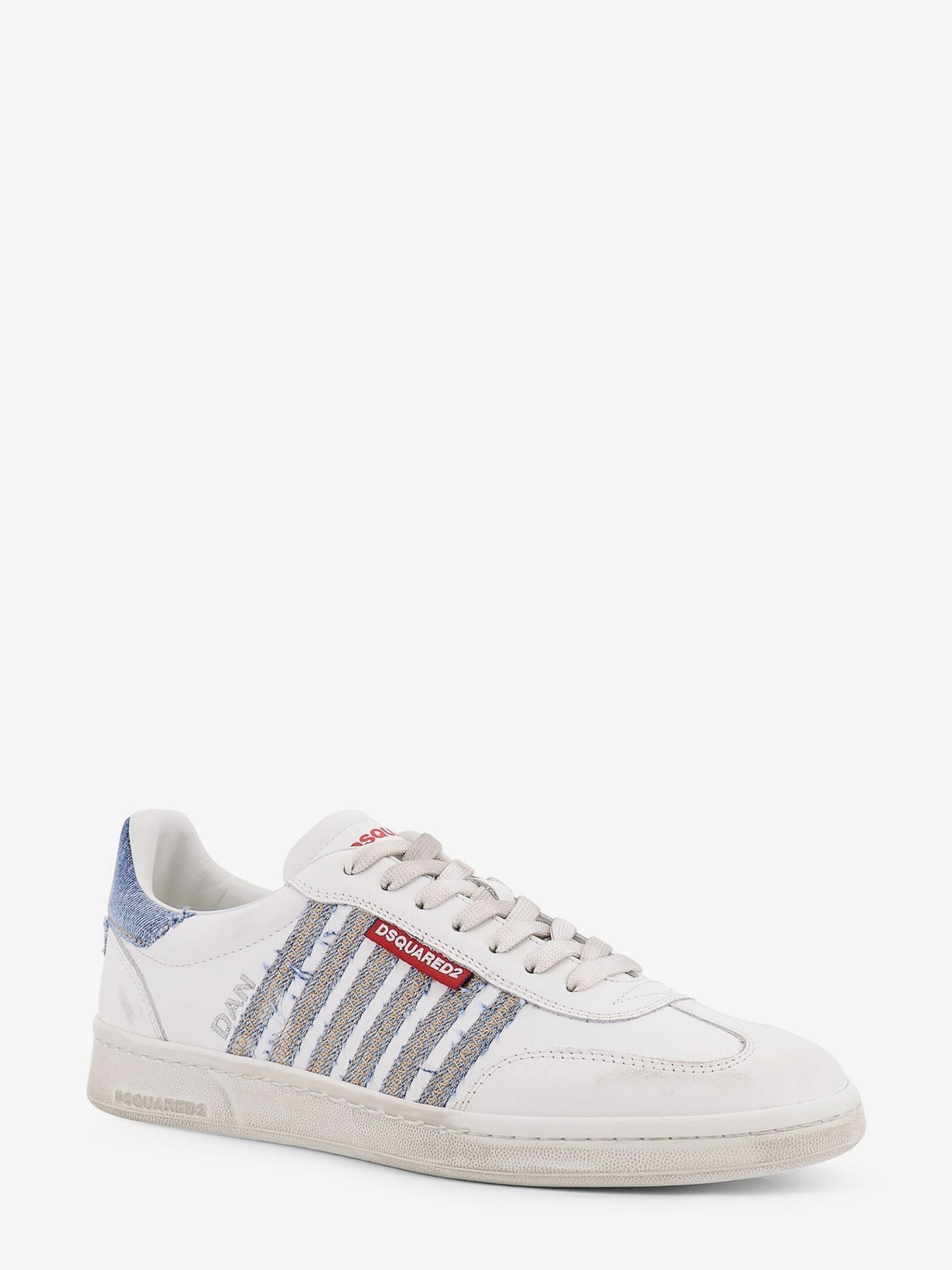 Dsquared2 Low-top leather sneakers with denim profiles