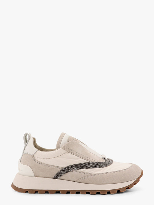Brunello Cucinelli Low-top suede and nylon sneakers with monili details