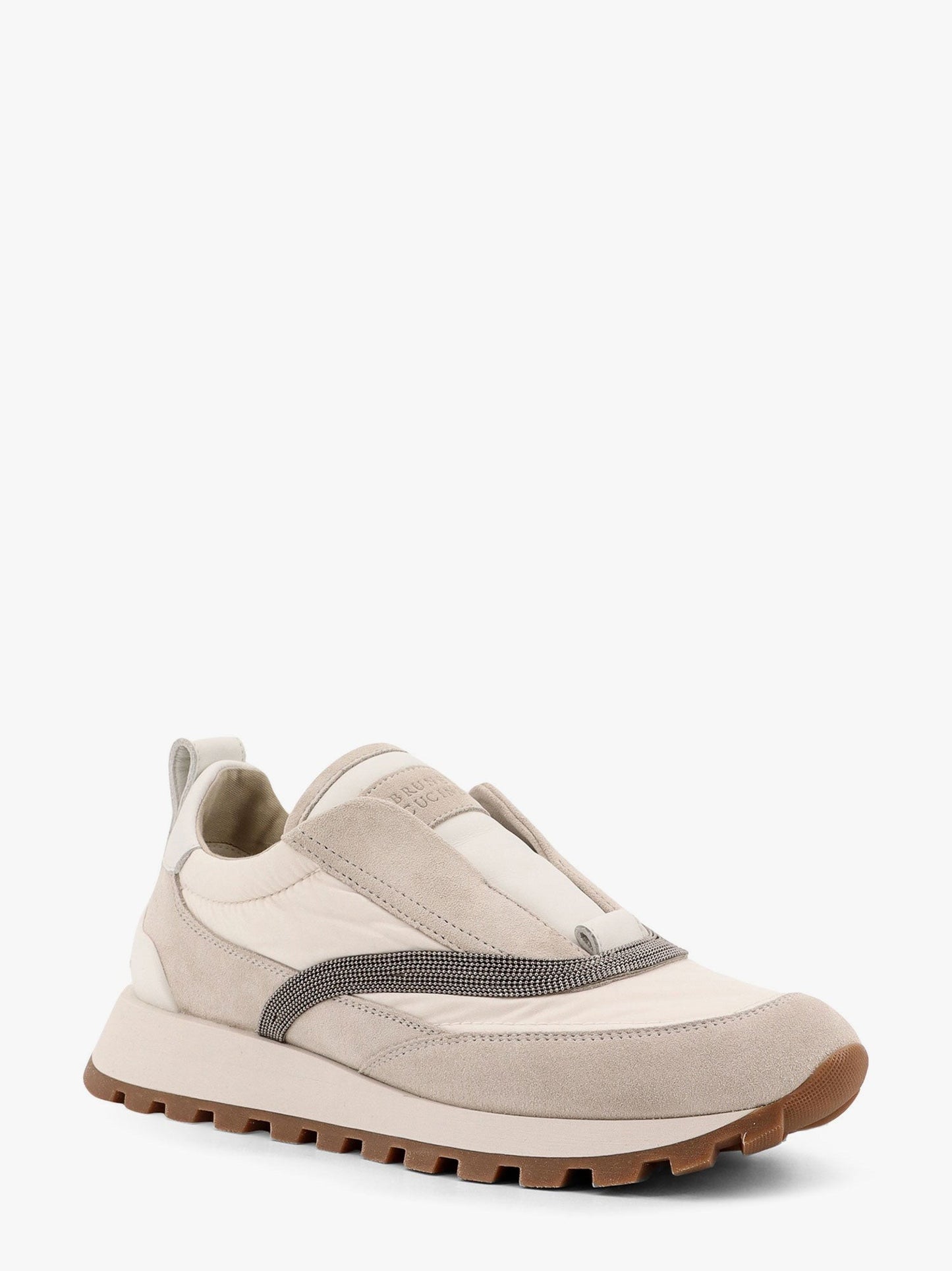 Brunello Cucinelli Low-top suede and nylon sneakers with monili details