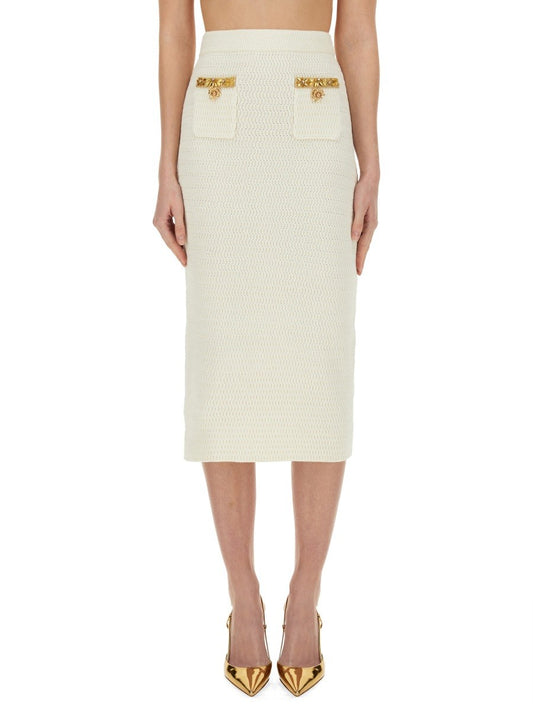 SELF-PORTRAIT LUREX KNIT MIDI SKIRT