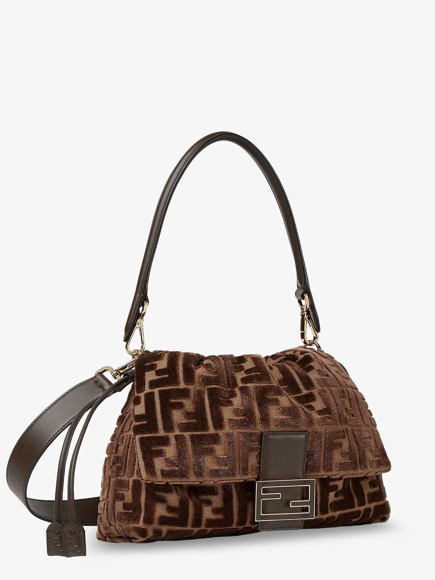 Fendi Mamma Baguette Medium FF velvet jacquard crossbody bag