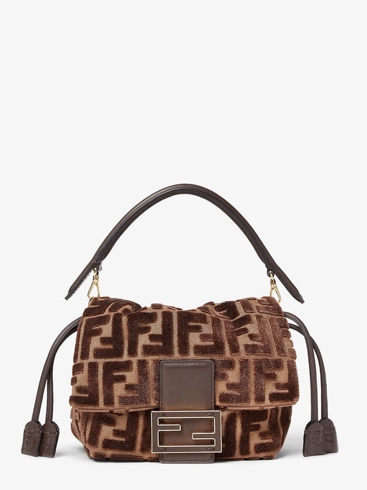 Fendi Mamma Baguette Small FF velvet jacquard crossbody bag