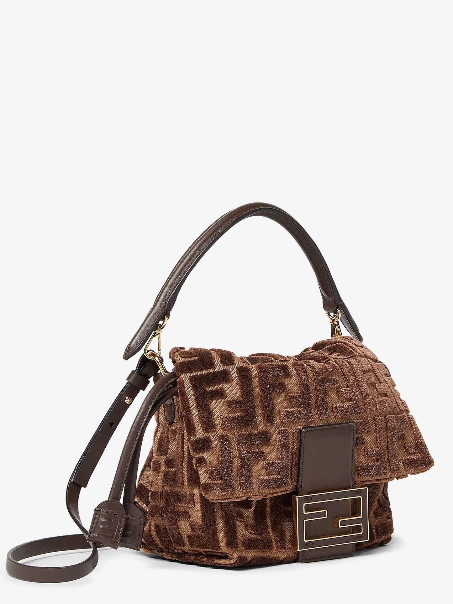 Fendi Mamma Baguette Small FF velvet jacquard crossbody bag