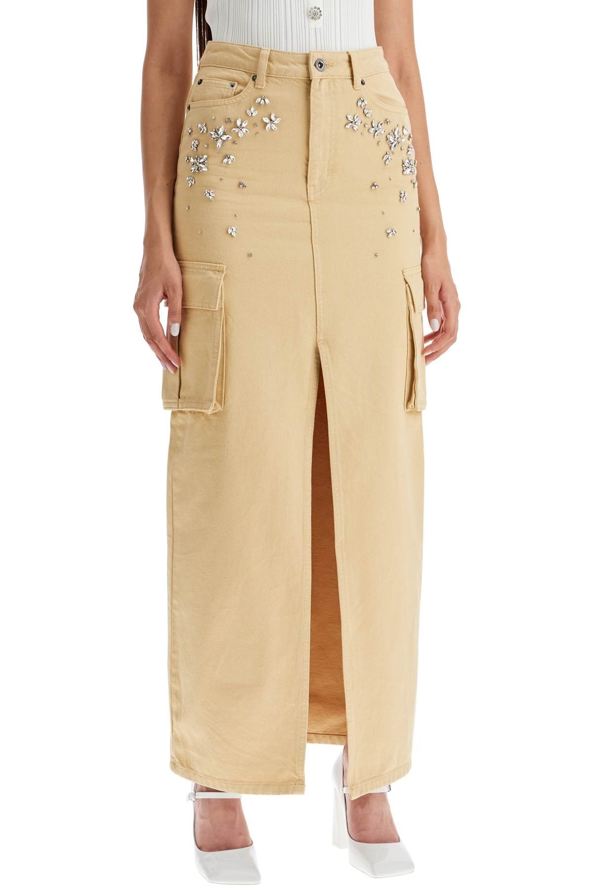 SELF PORTRAIT maxi denim cargo skirt in