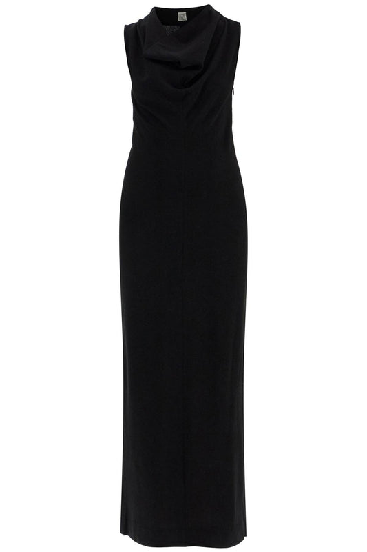 TOTEME maxi dress in black wool with cowl neck sleeveless