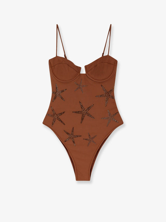MC2 SAINT BARTH Medea One-Piece Swimsuit with Strass Starfish Motif