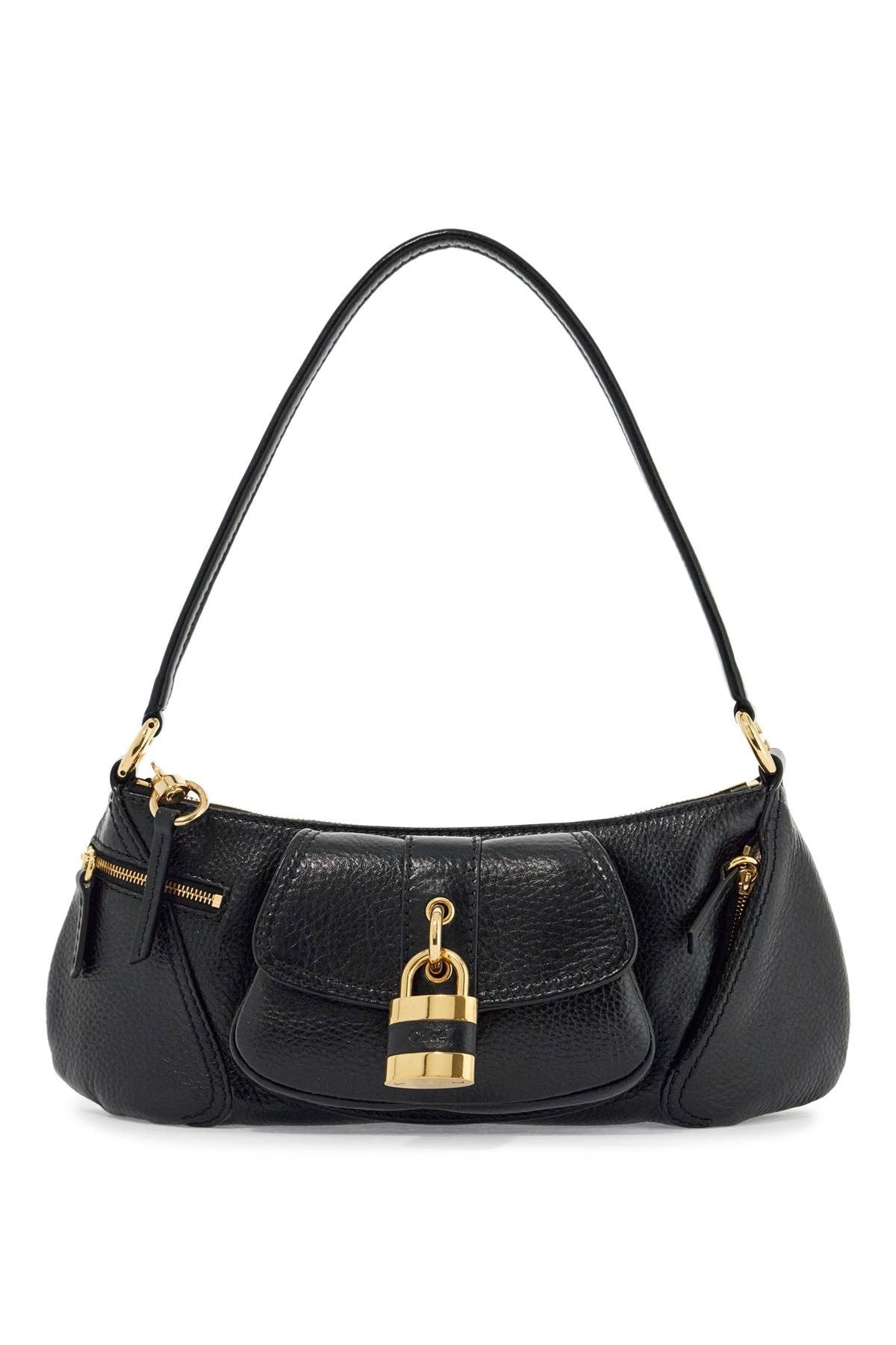 CHLOE' medium black leather bag with padlock closure