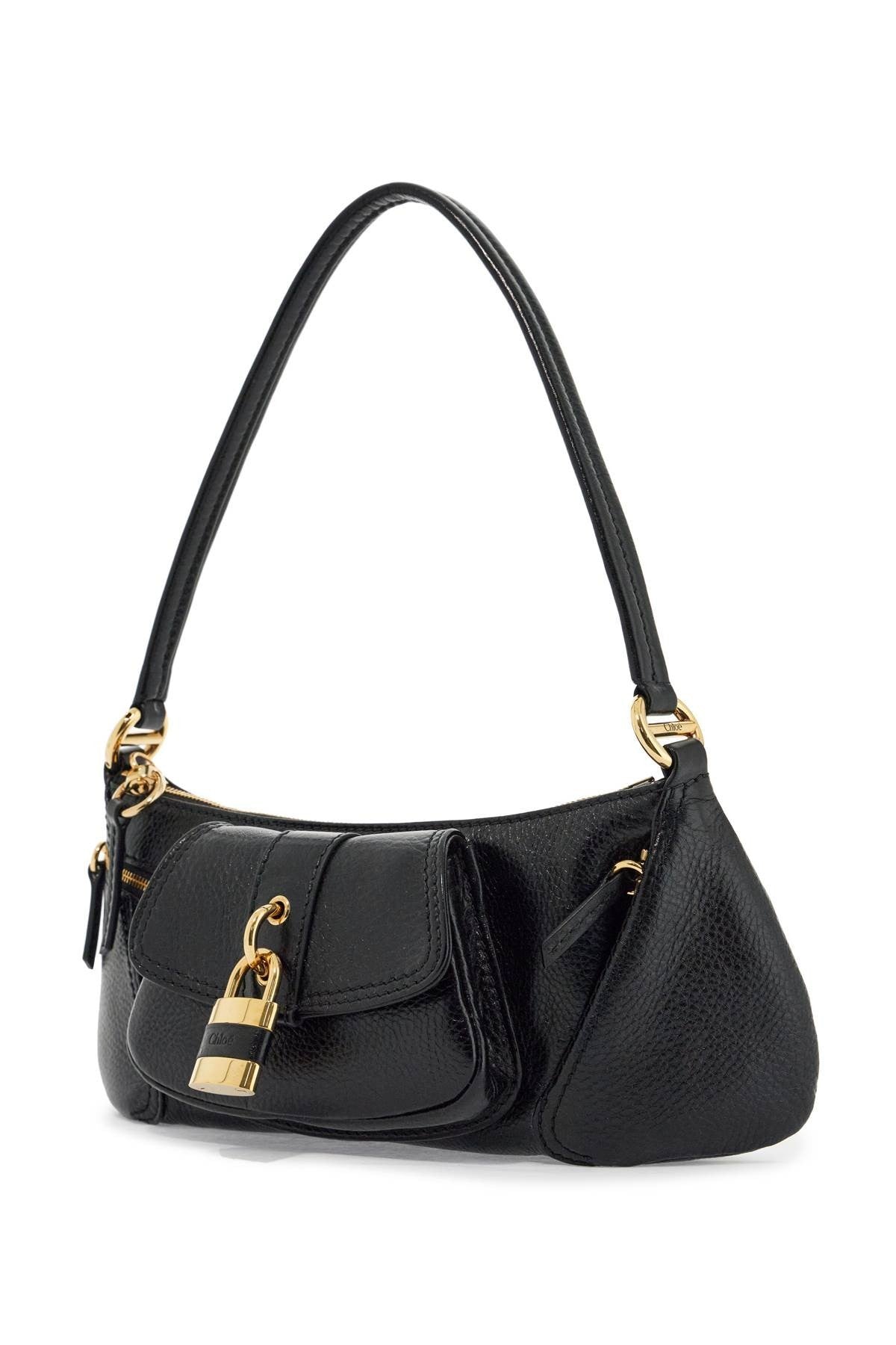 CHLOE' medium black leather bag with padlock closure