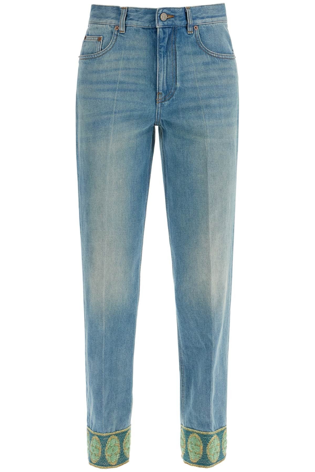 Valentino Garavani medium blue jeans with green embroidery, straight leg, high waist