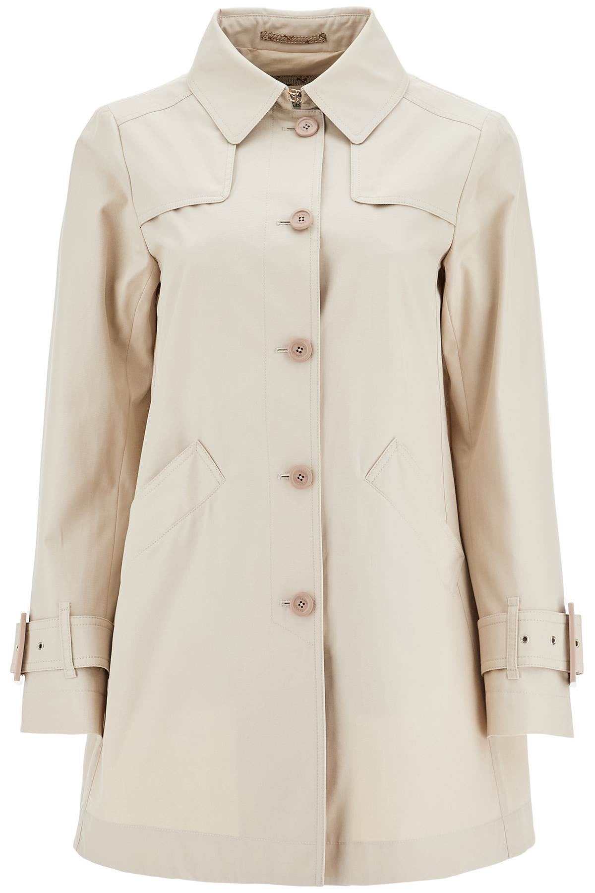 Herno medium length waterproof beige cotton trench coat with buttons