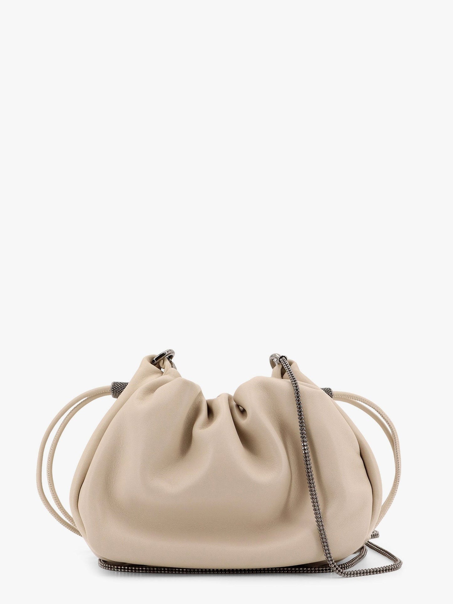 Brunello Cucinelli Mellow mini bucket bag in soft leather with precious chain