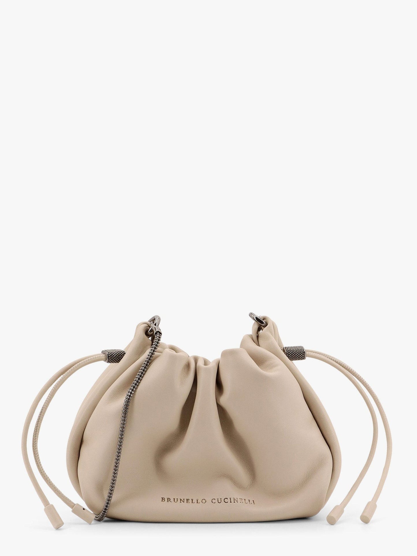 Brunello Cucinelli Mellow mini bucket bag in soft leather with precious chain
