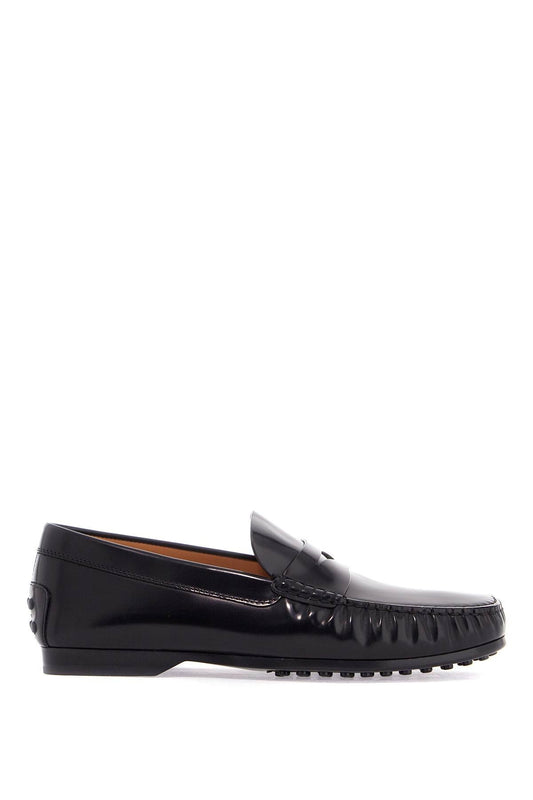 TOD'S men's black calfskin loafers with elegant insert and rubber sole