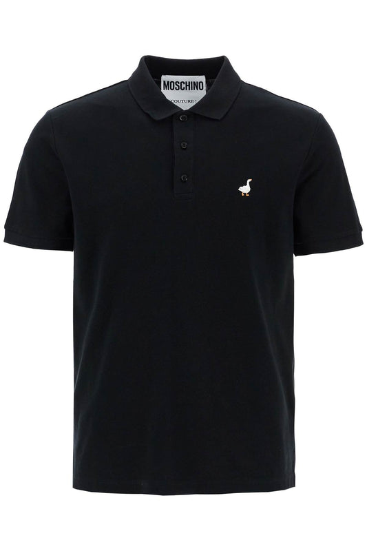 Moschino men's black cotton polo with duck embroidery