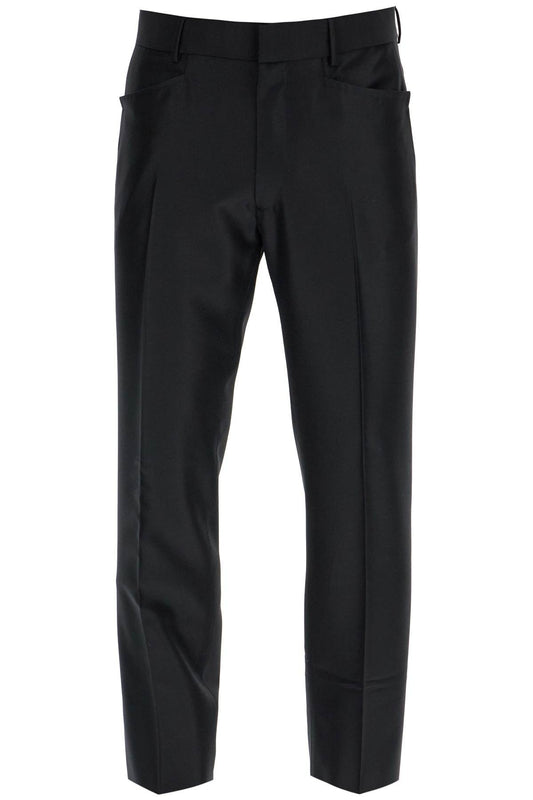 TOM FORD men's black wool and silk regular fit trousers made in italy