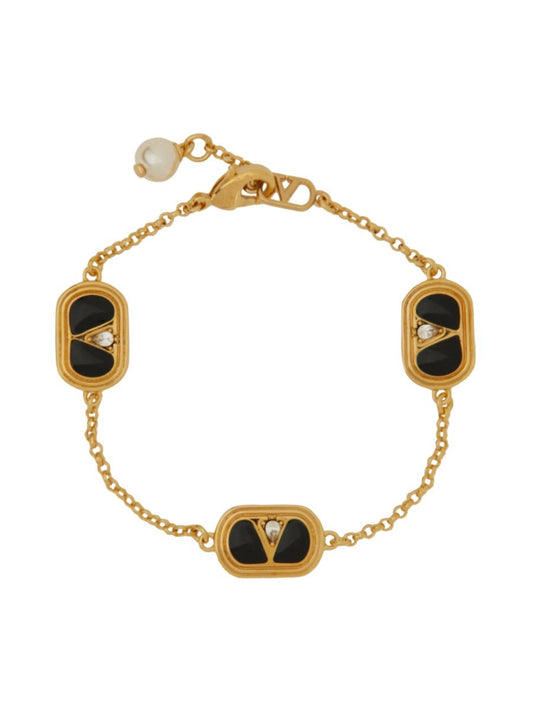 Valentino Garavani METAL, ENAMEL, CRYSTAL AND SWAROVSKI® PEARL "OVALETTE" BRACELET