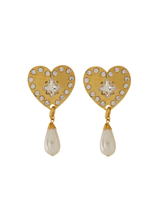 ALESSANDRA RICH METAL HEART EARRINGS WITH CRYSTALS