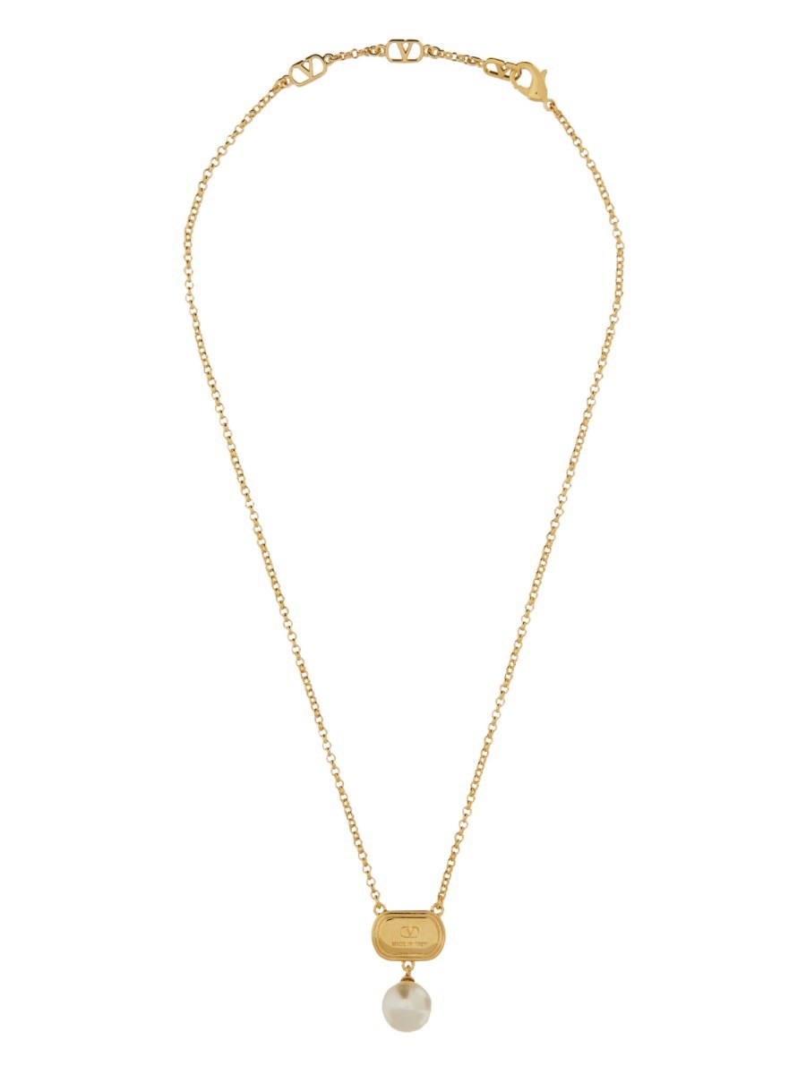 Valentino Garavani METAL "OVALETTE" NECKLACE WITH ENAMEL, CRYSTAL AND SWAROVSKI® PEARL