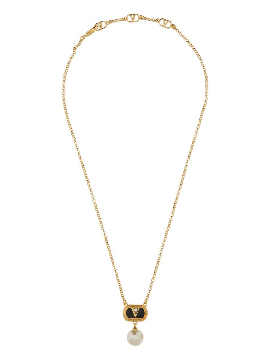 Valentino Garavani METAL "OVALETTE" NECKLACE WITH ENAMEL, CRYSTAL AND SWAROVSKI® PEARL
