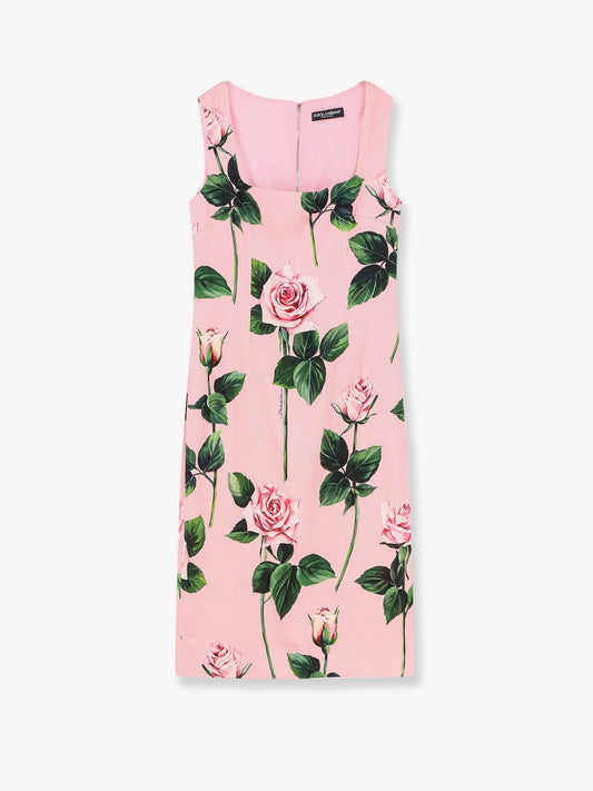 DOLCE e GABBANA Midi dress with roses multicolor print