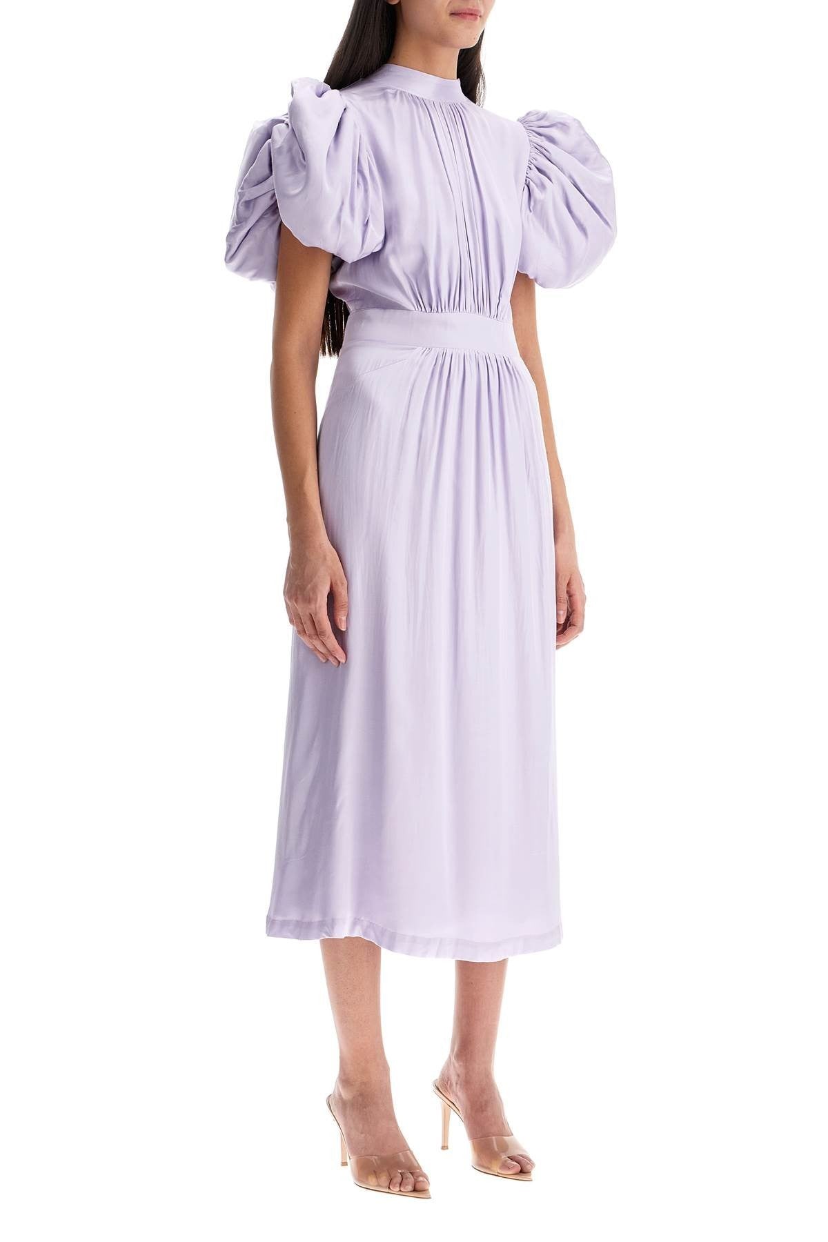 ROTATE midi satin dress with puff sleeves