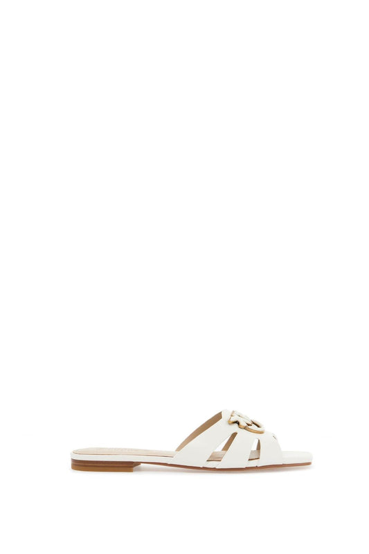 Pinko milk calf leather slippers with striped structure and golden details