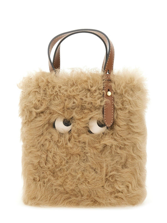 ANYA HINDMARCH "N/S MINI EYES" SHEARLING TOTE BAG