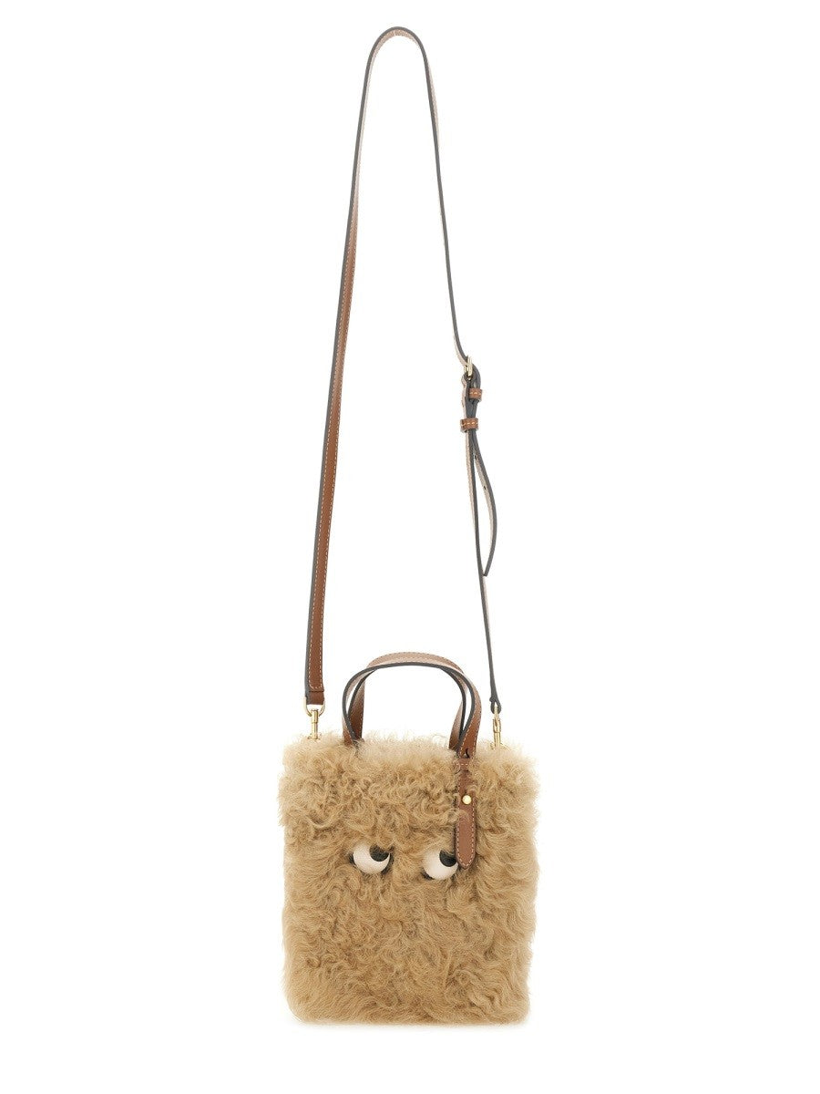 ANYA HINDMARCH "N/S MINI EYES" SHEARLING TOTE BAG