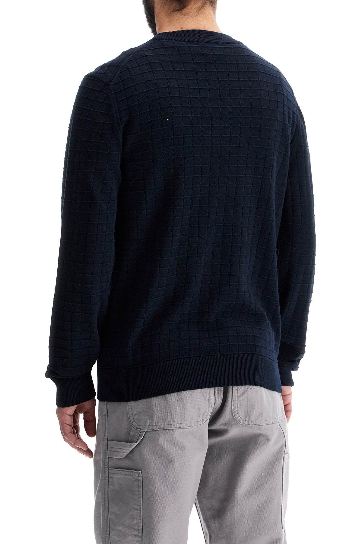 Hugo navy blue cotton sweater with round neck regular fit