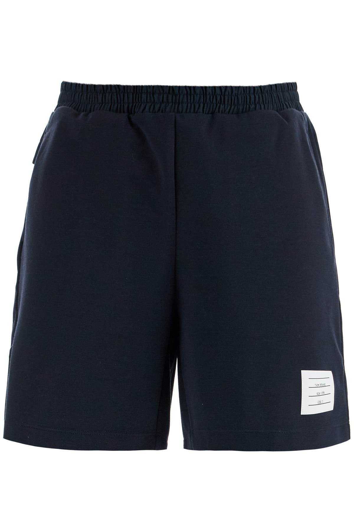 THOM BROWNE navy combo mid thigh ripstop and wool shorts