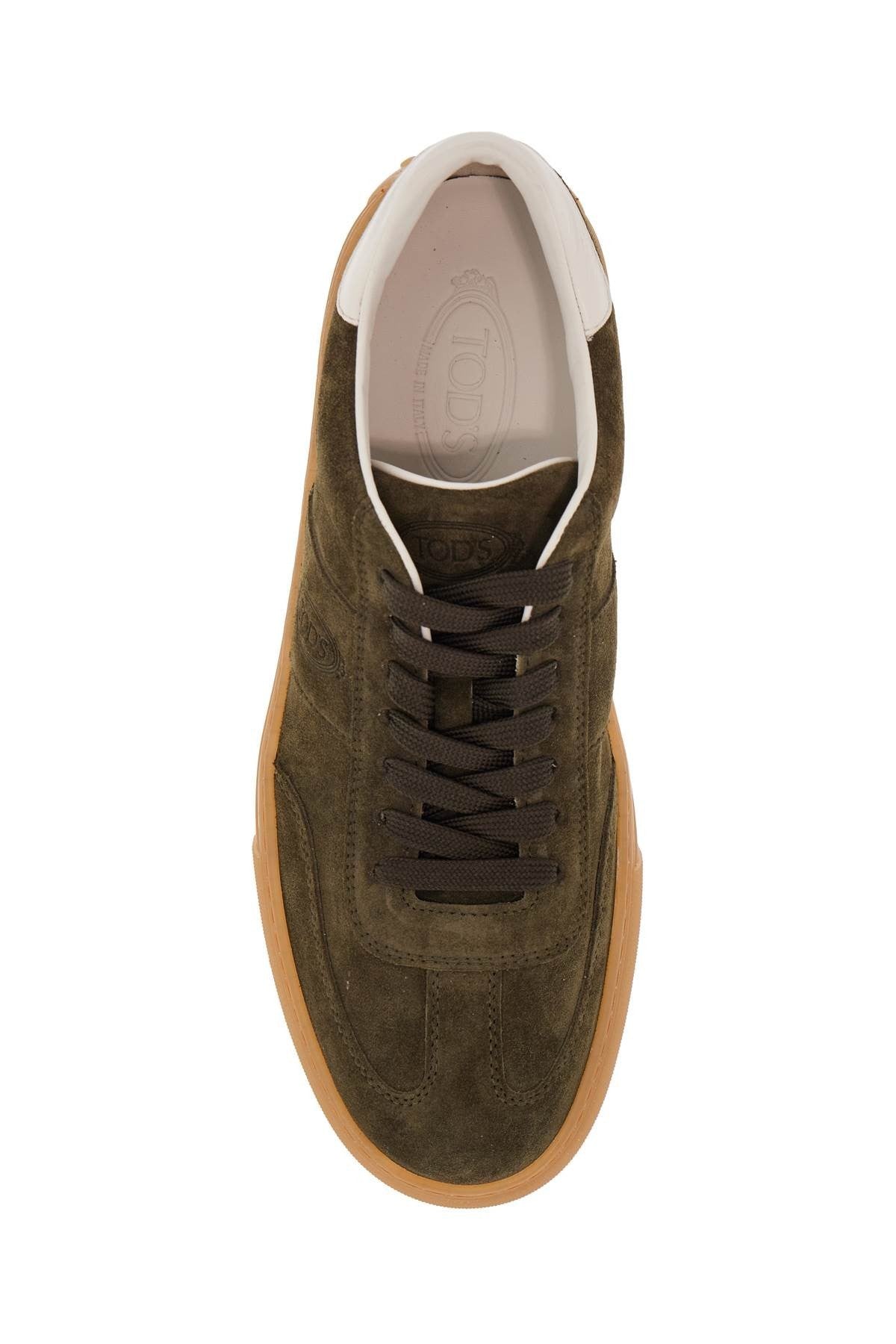 TOD'S olive green suede lace-up shoes with non-slip sole