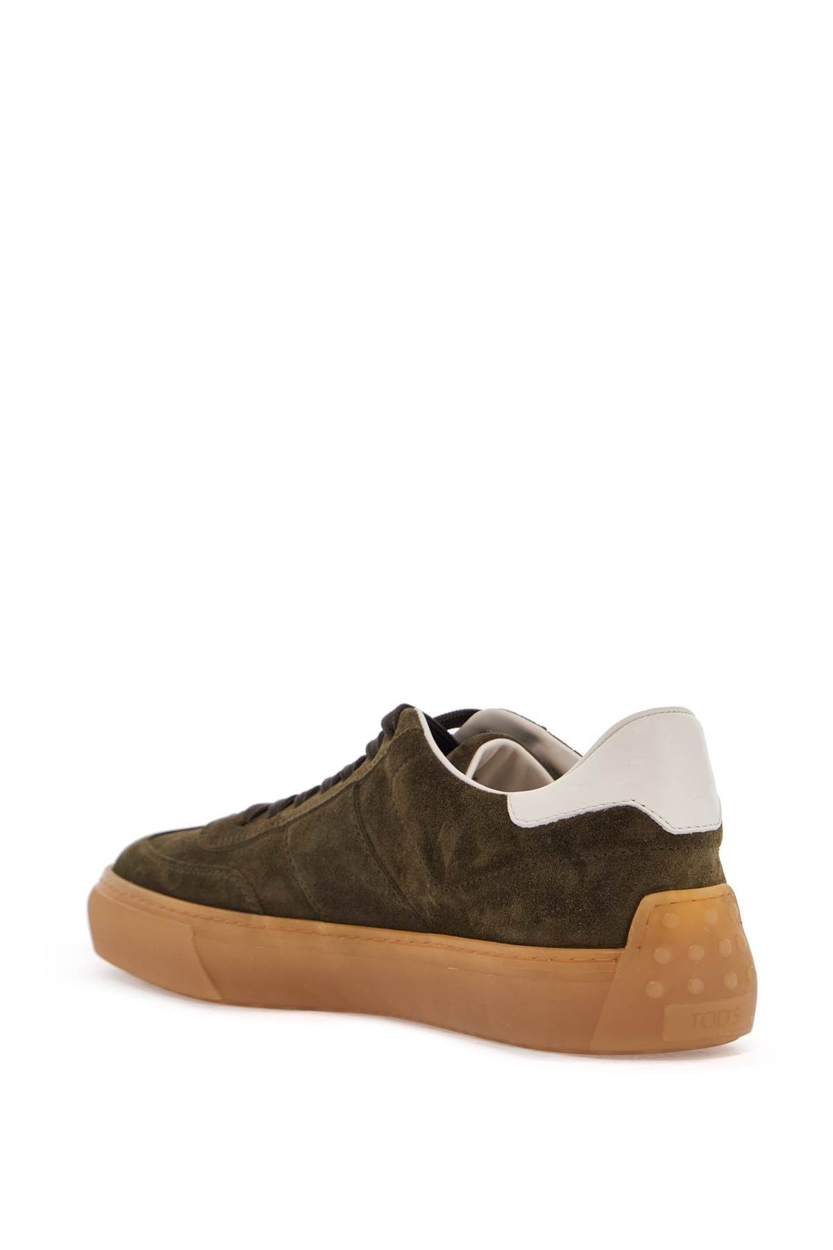 TOD'S olive green suede lace-up shoes with non-slip sole