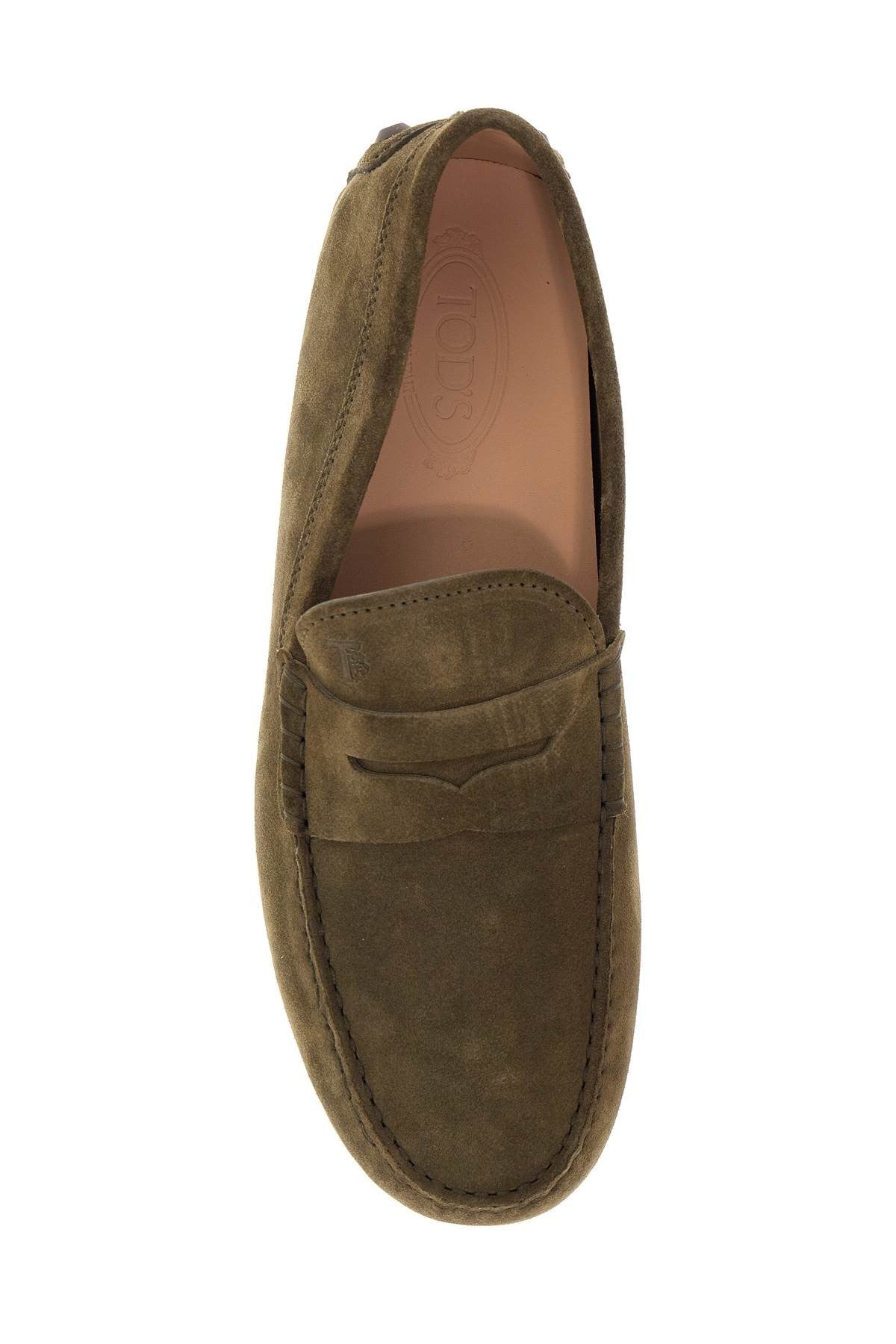 TOD'S olive green suede loafers with rubber sole