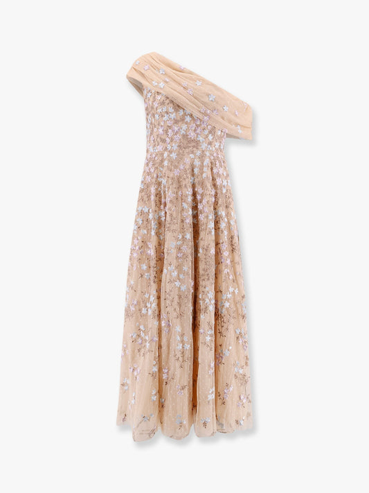 NEEDLE & THREAD One-shoulder long dress with multicolor embroidery