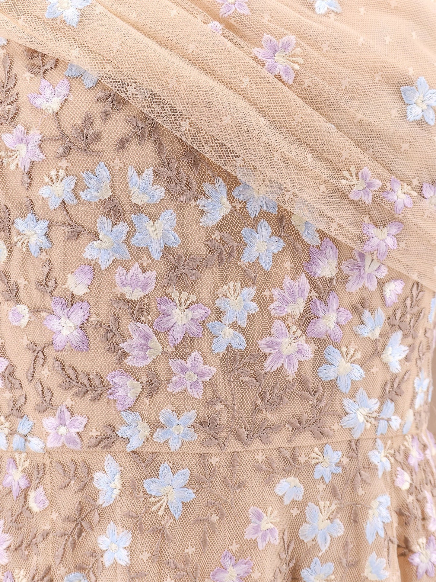 NEEDLE & THREAD One-shoulder long dress with multicolor embroidery