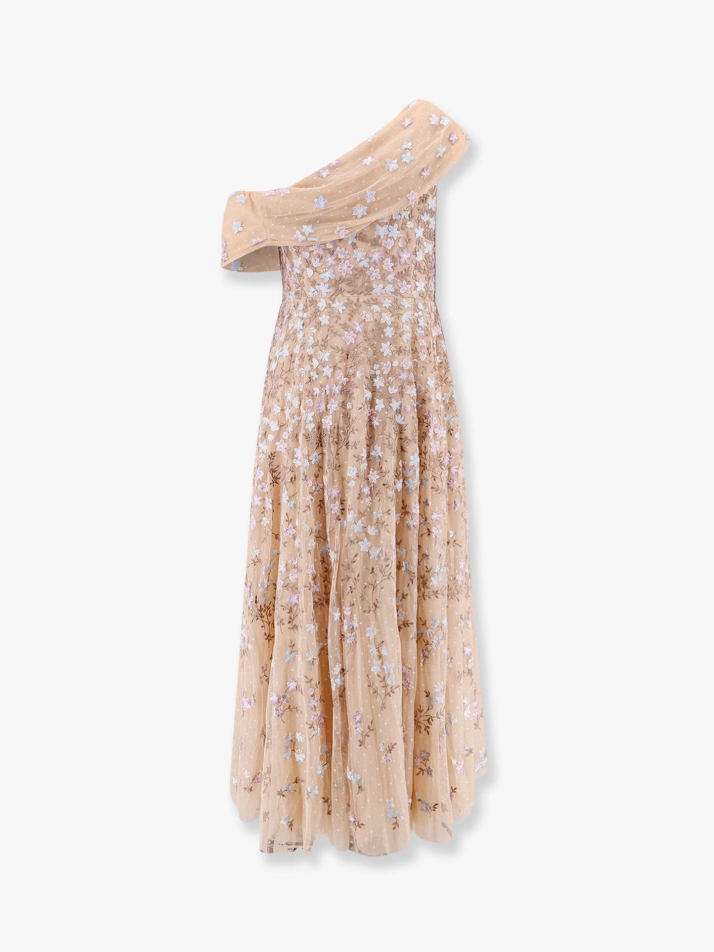 NEEDLE & THREAD One-shoulder long dress with multicolor embroidery