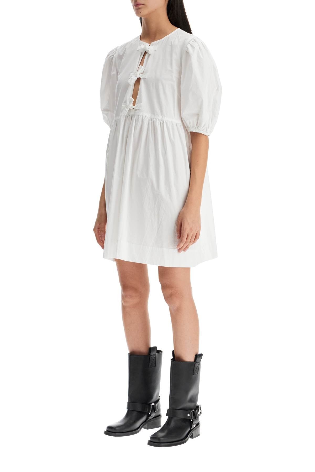 GANNI organic cotton tie string mini dress