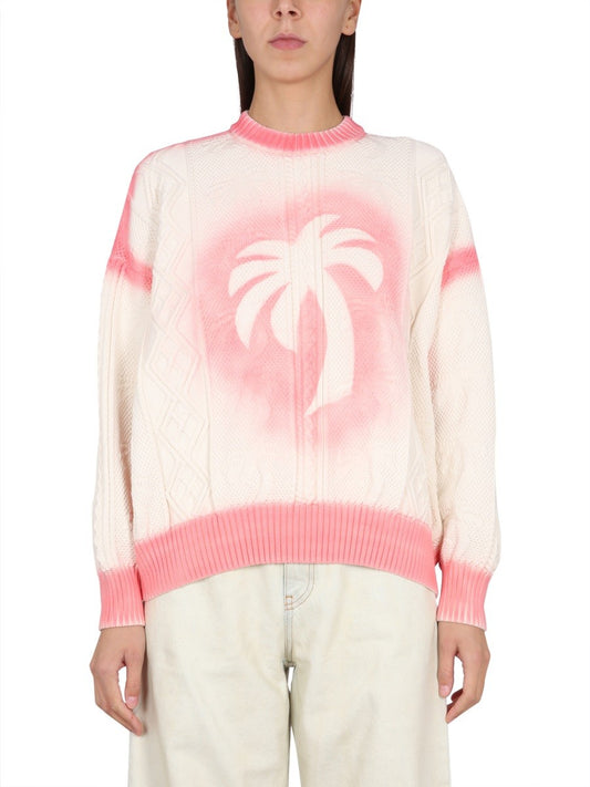 Palm Angels PATENT LEATHER EFFECT PALM SWEATER