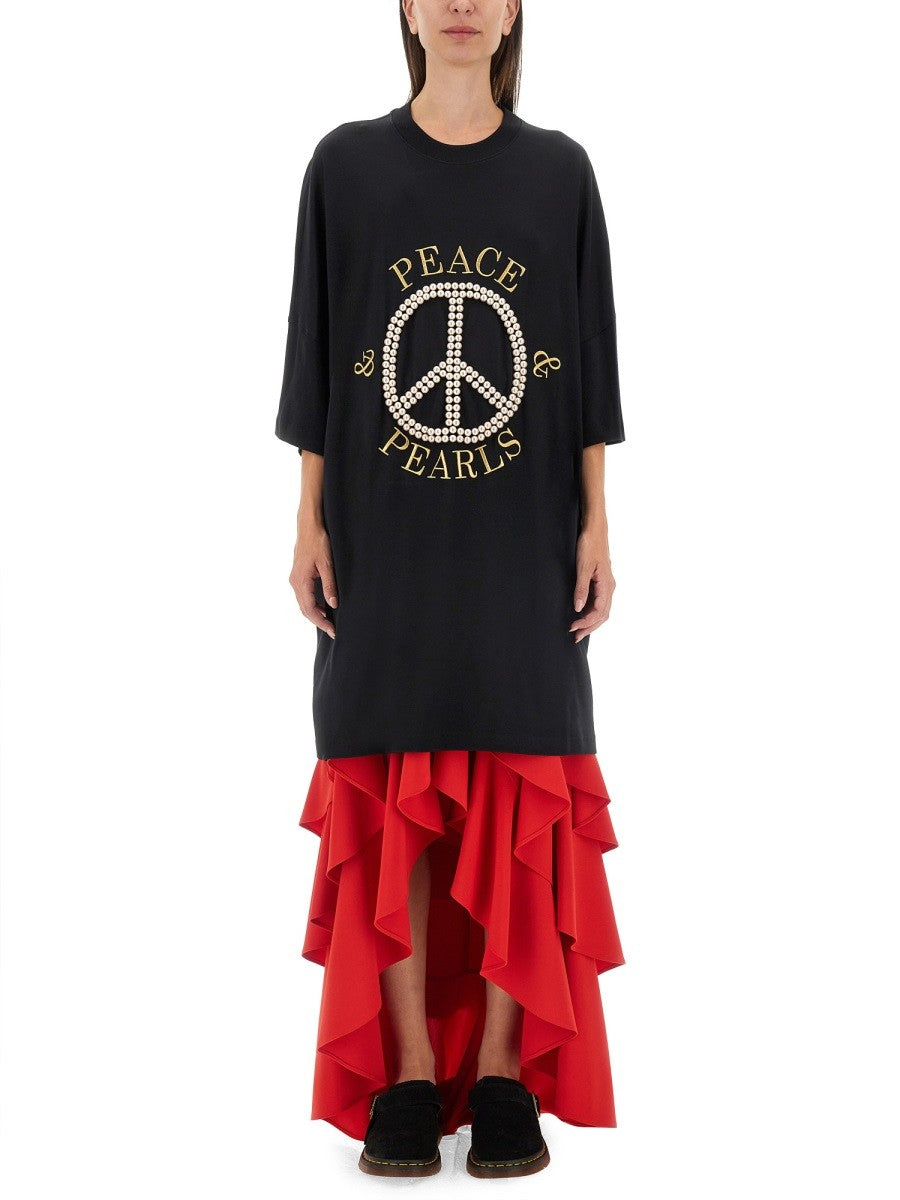Moschino PEACE & PEARLS COTTON INTERLOCK DRESS