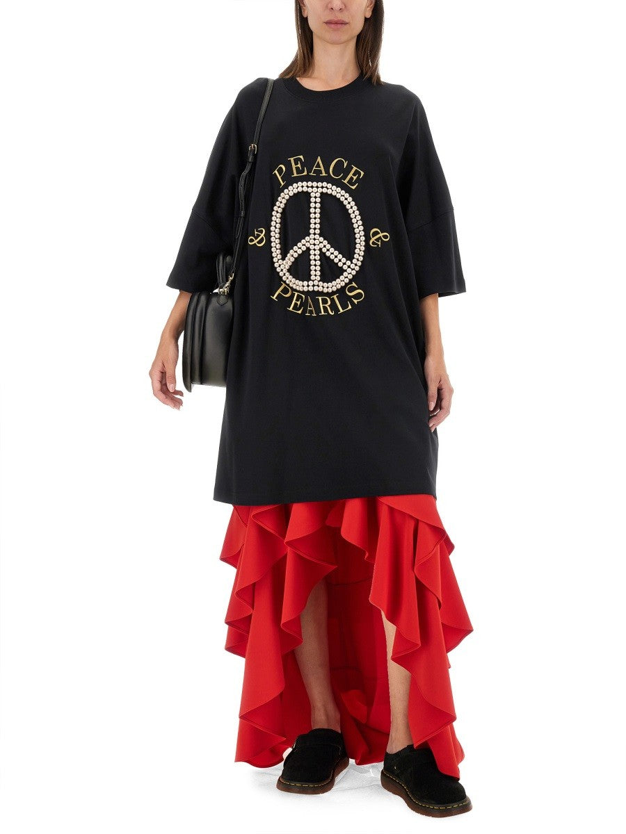 Moschino PEACE & PEARLS COTTON INTERLOCK DRESS