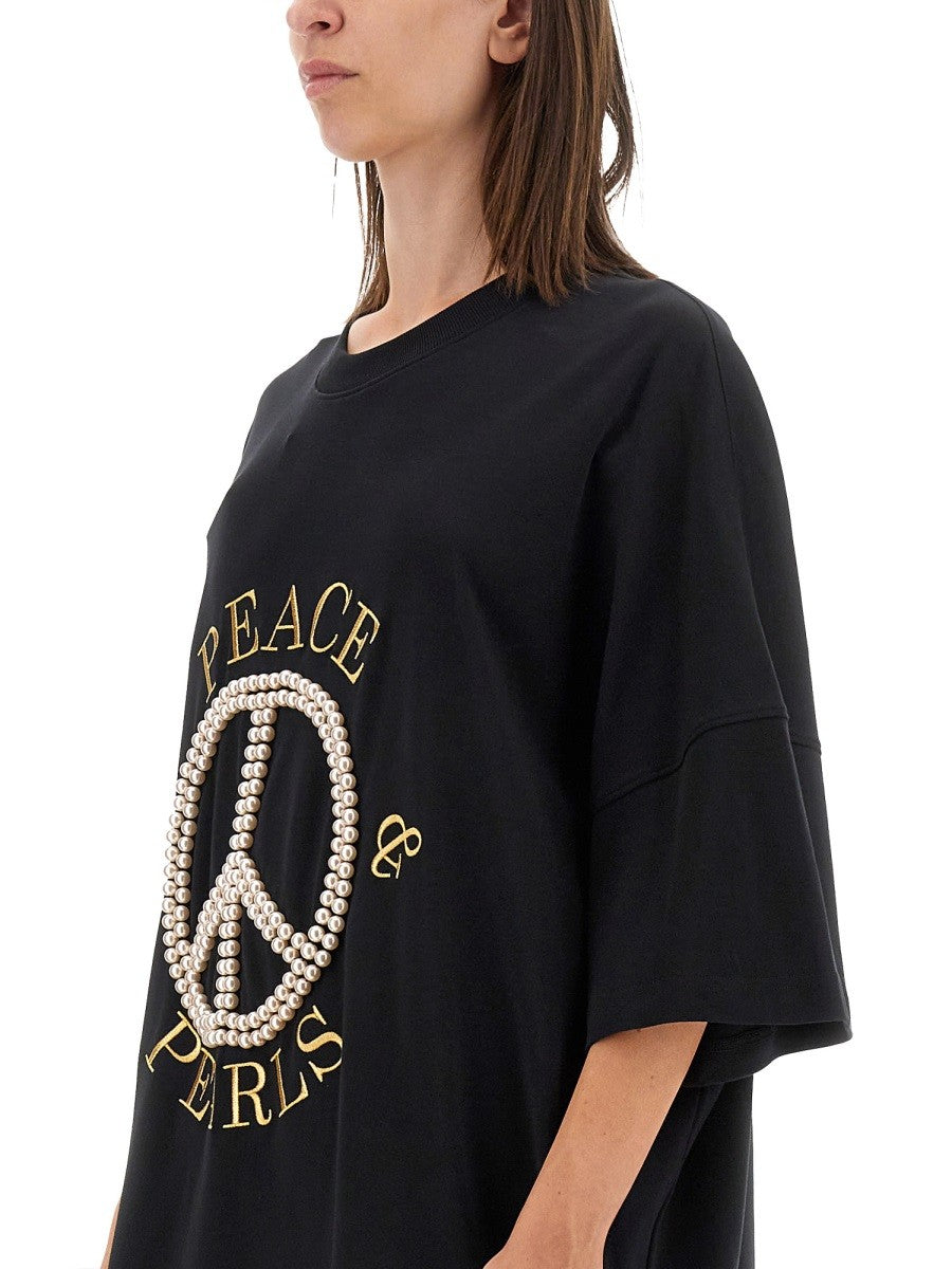 Moschino PEACE & PEARLS COTTON INTERLOCK DRESS