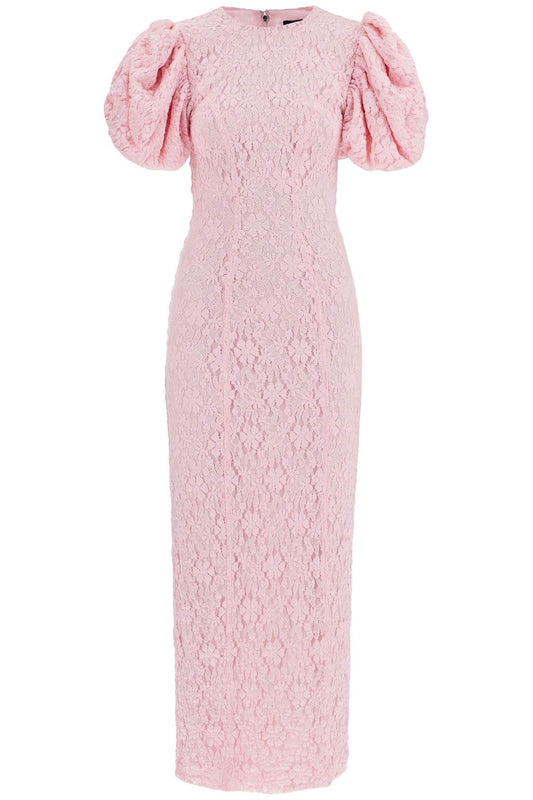 ROTATE pink floral midi dress with puff sleeves in mixed materials