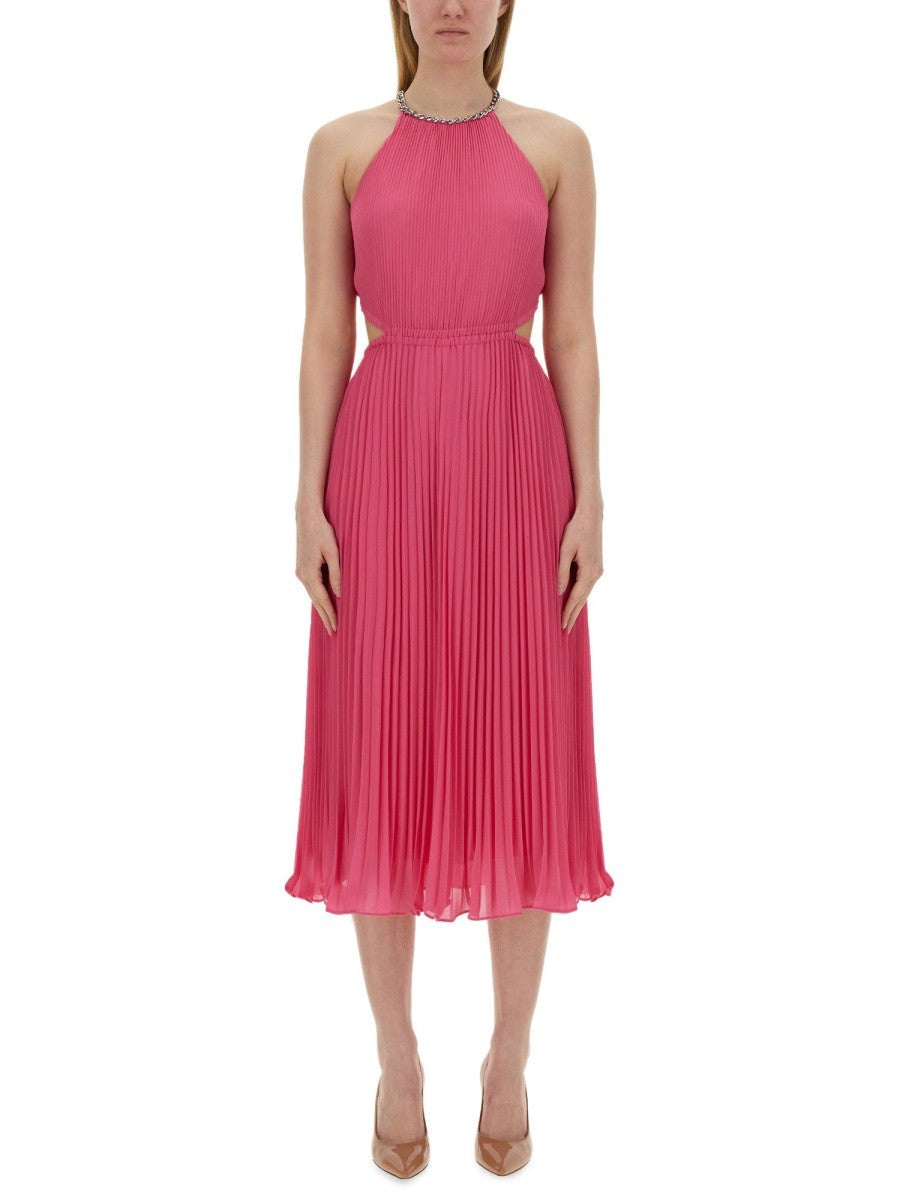 MICHAEL BY MICHAEL KORS PLEATED GEORGETTE DRESS WITH CUT-OUT DETAILS