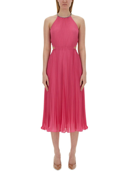 MICHAEL BY MICHAEL KORS PLEATED GEORGETTE DRESS WITH CUT-OUT DETAILS