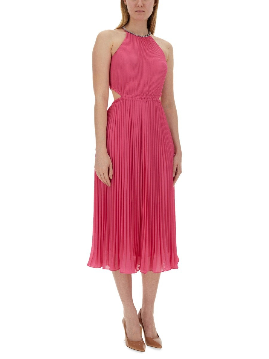 MICHAEL BY MICHAEL KORS PLEATED GEORGETTE DRESS WITH CUT-OUT DETAILS