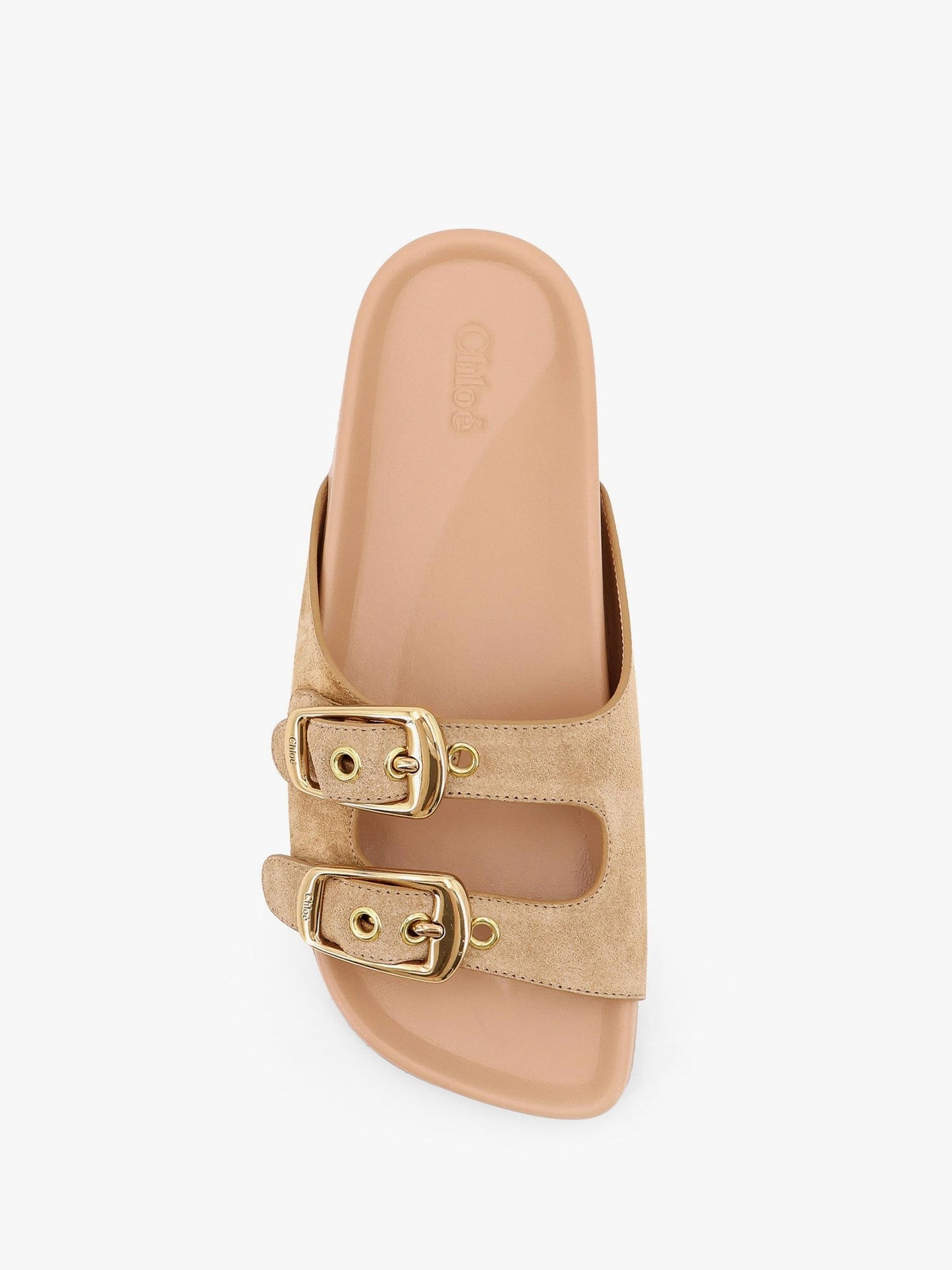 CHLOE' Polly suede sandals with gold metal buckles