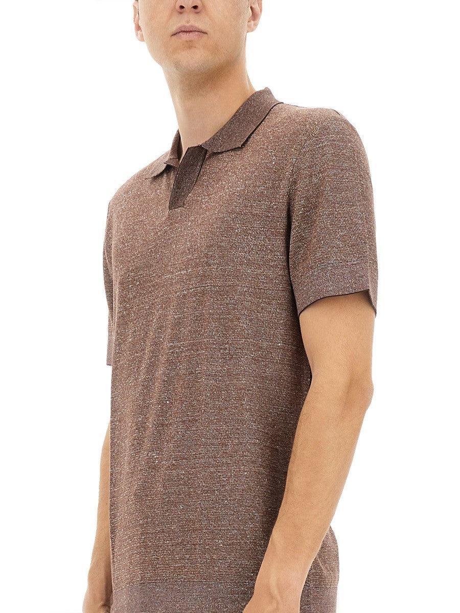 BOSS CAMEL POLO SHIRT IN COTTON, LINEN AND SILK