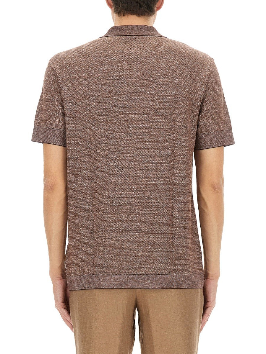 BOSS CAMEL POLO SHIRT IN COTTON, LINEN AND SILK