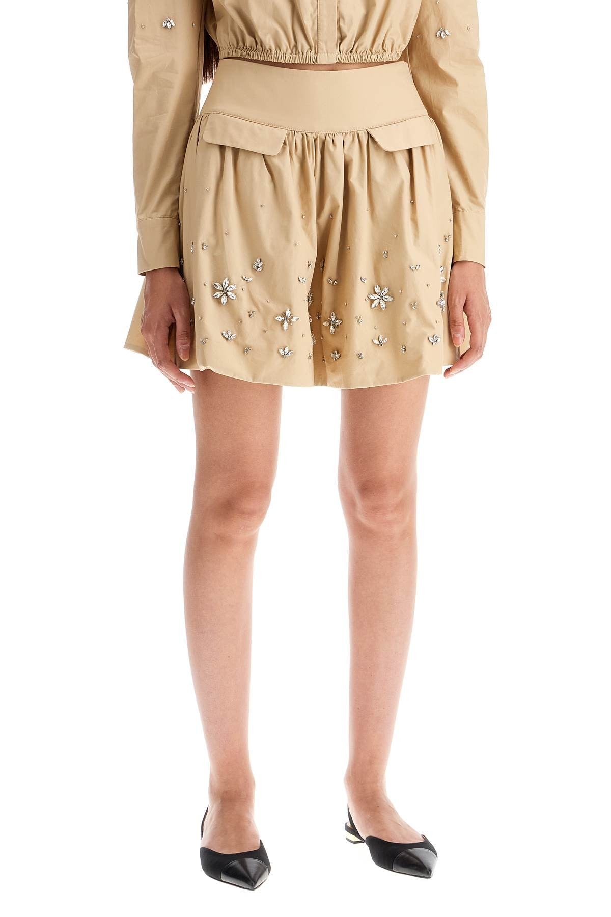 SELF PORTRAIT 'poplin mini skirt with crystal