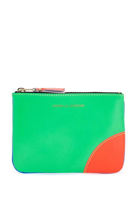 COMME DES GARCONS WALLET portafoglio in pelle blu e verde super fluo unisex con cuciture in contrasto